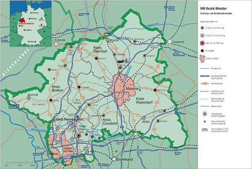 Karte des IHK-Bezirks Münster